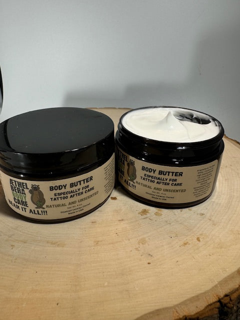Natural Unscented Body Butter - 4 oz. (Hydrates Tattooed Skin)