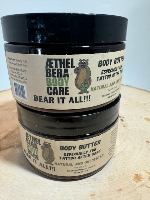 Natural Unscented Body Butter - 4 oz. (Hydrates Tattooed Skin)